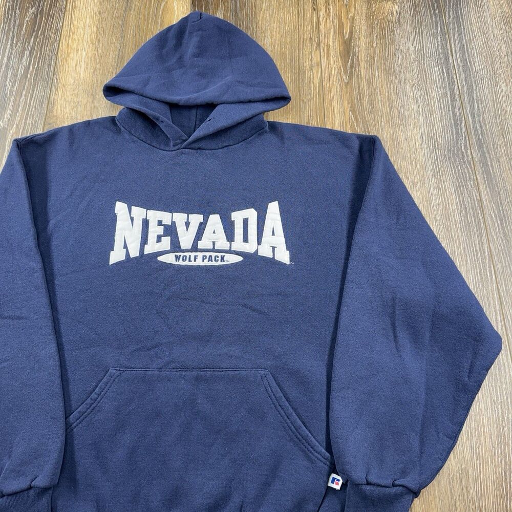 Vintage Nevada Wolf Pack Hoodie Mens L Blue Sweatshirt Football Team 90s Sweater